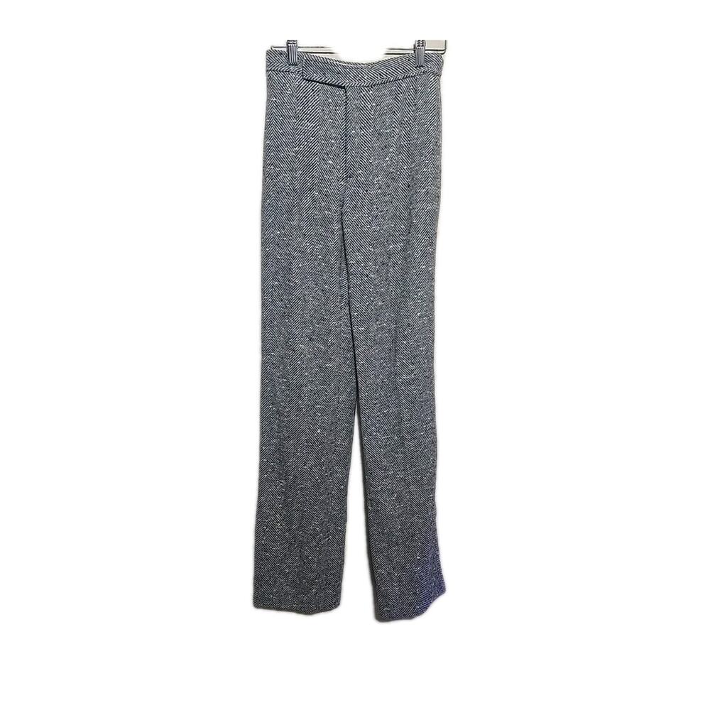 Vtg 70s Ellen Tracy Gray Chevron Wool Dark Academia Casual Pants Womans Size 7/8
